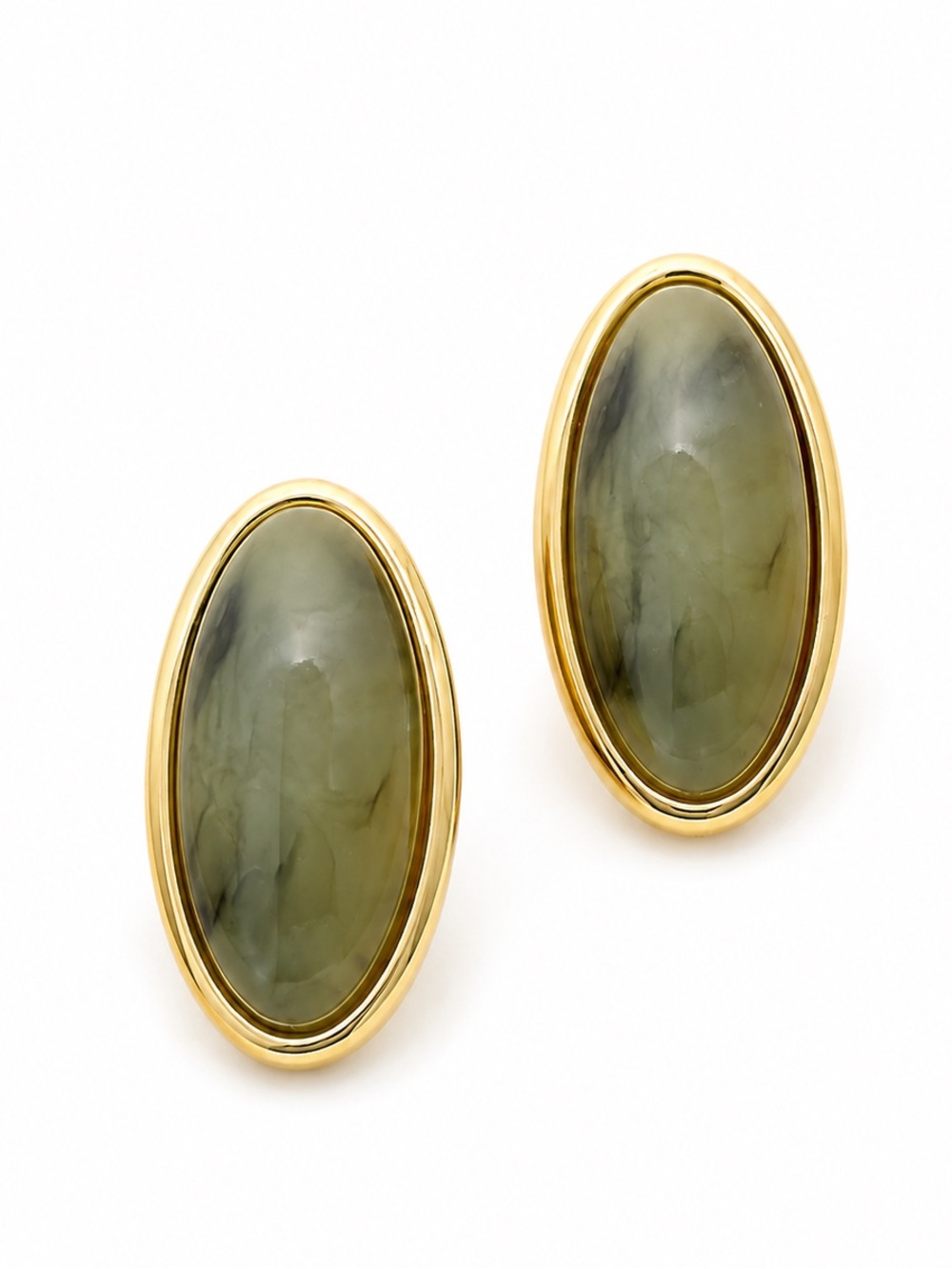 14K Gold Plated French Designer Limited Edition Oval Green Statement Earrings
